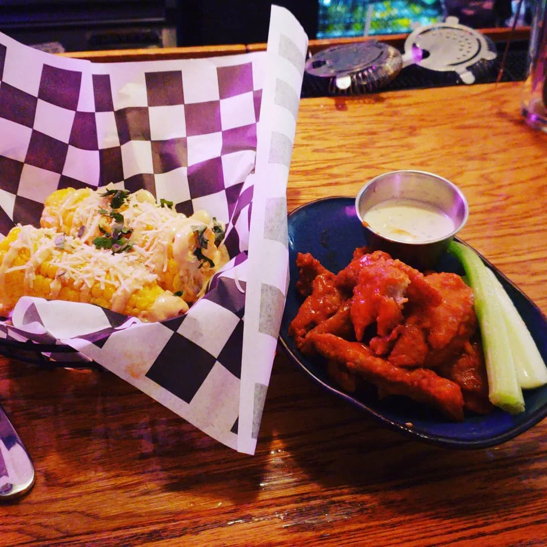 Mexican street corn and buffalo wings