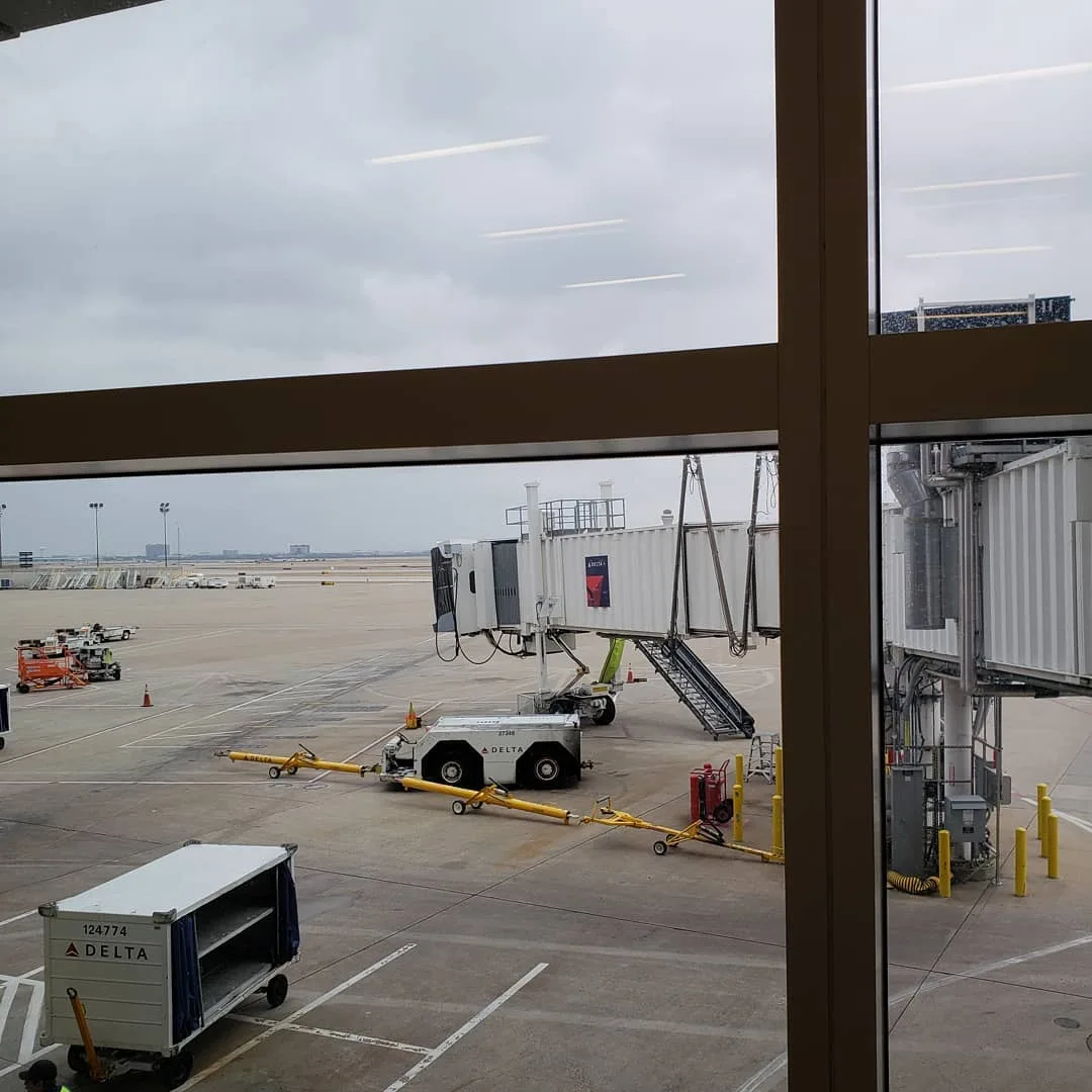 Boarding in 7 minutes but no plane yet.