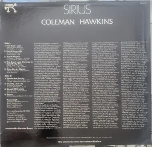 Rear of album jacket - credits and liner notes. White type on solid black background