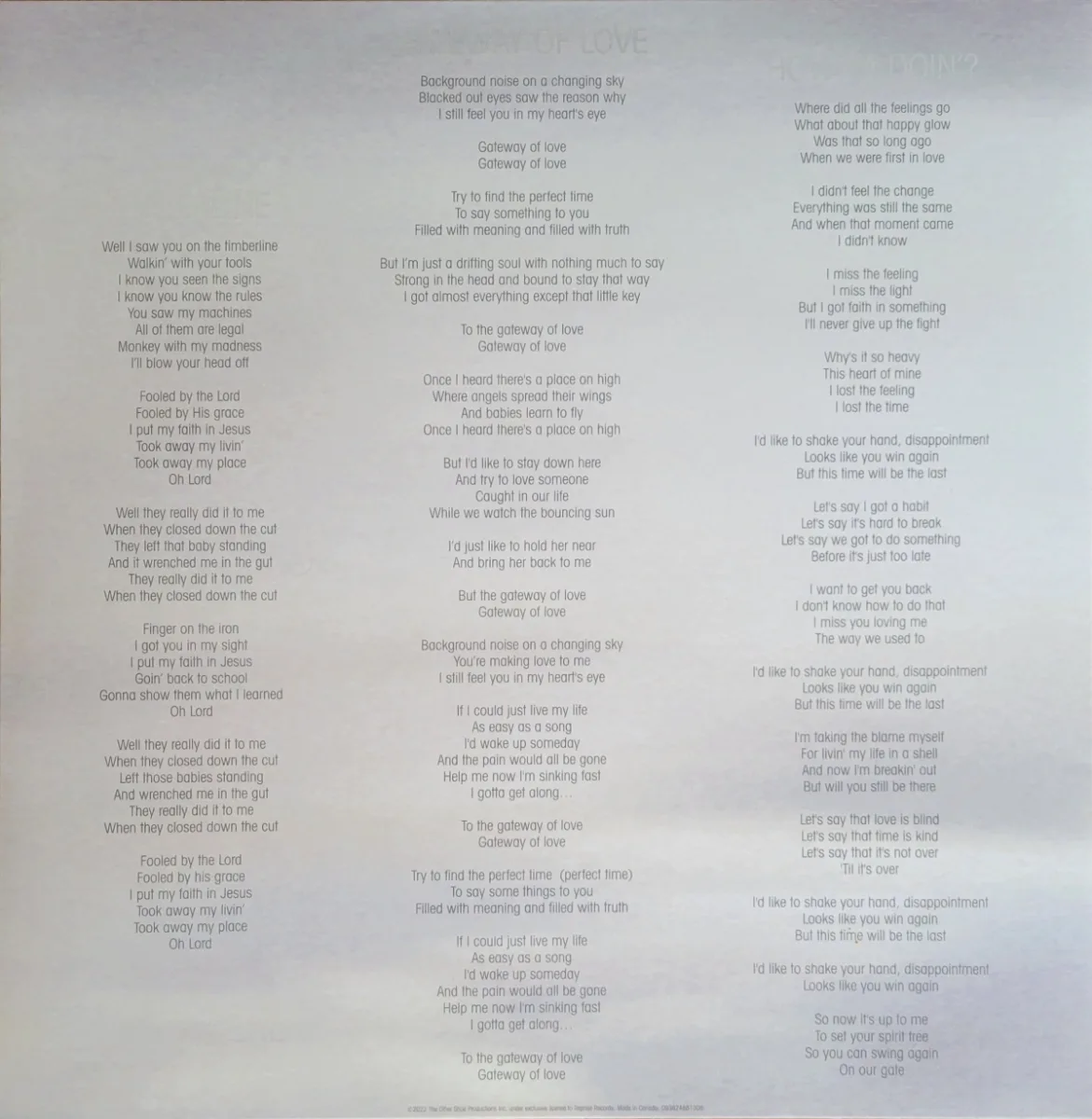 inner sleeve lyrics and credits