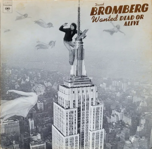 Parody of King Kong - David Bromberg atop the Empire State Building swatting at angels and planes. (Album Cover)