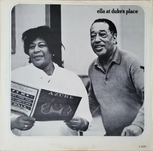 Ella Fitzgerald and Duke Ellington, black and white photo