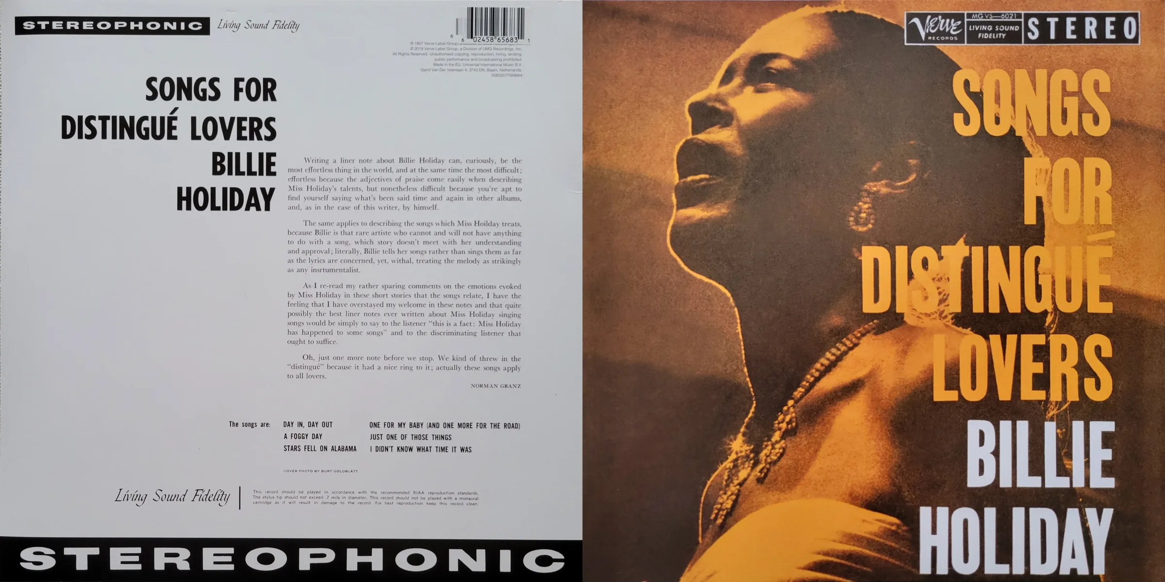 米LP Billie Holiday Songs For Distingue Lovers (180g) MGVS6021 VERVE /00260 Billie Holiday - Songs For Distingue Lovers - Limited 180-Gram