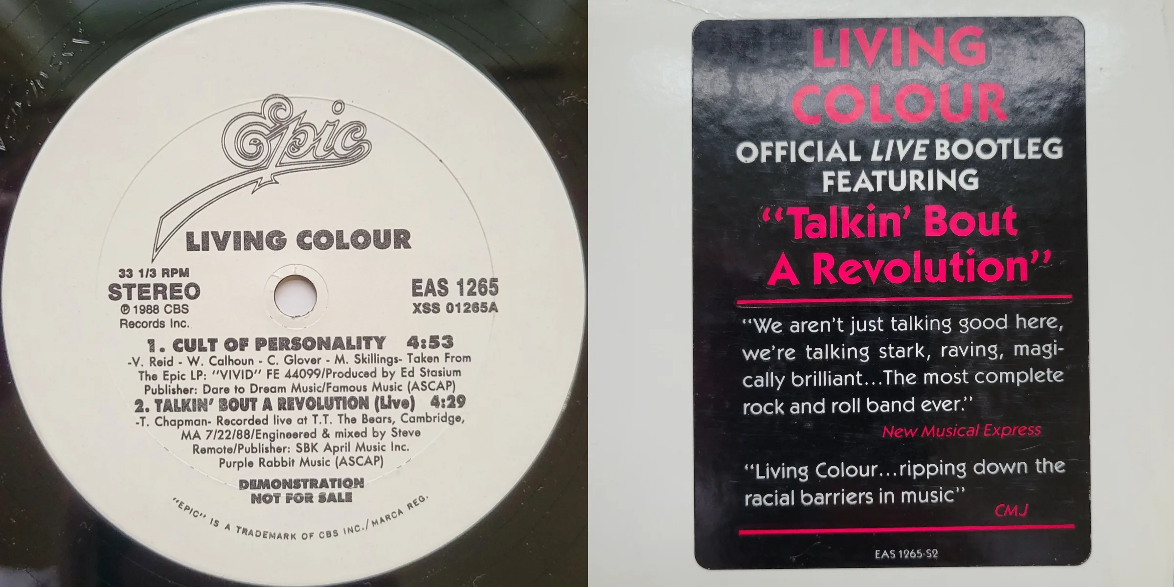 Living Colour, Cult of Personality (Official Live Bootleg), 1988 on Epic