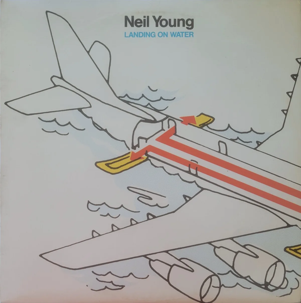 Album cover - detail of an airplane safety brochure showing how to evacuate in a water landing
